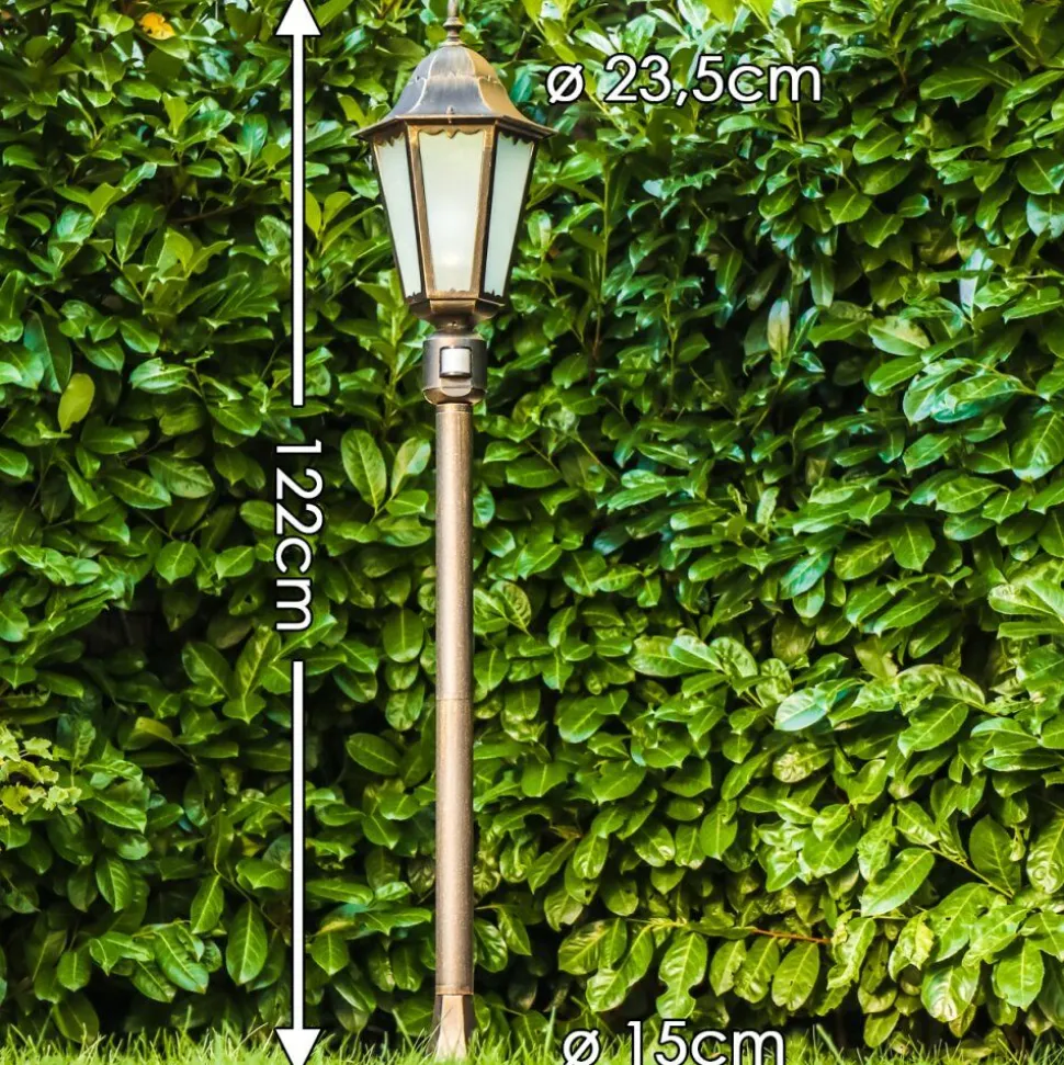 Lampadaire D'Exterieur Hongkong Frost Brun Dore, 1 Lumiere, Detecteur De Mouvement