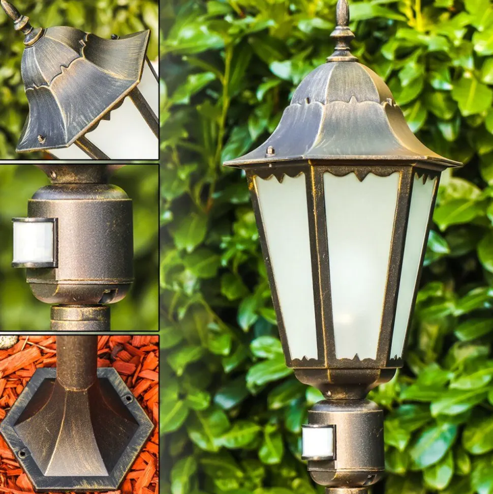 Lampadaire D'Exterieur Hongkong Frost Brun Dore, 1 Lumiere, Detecteur De Mouvement