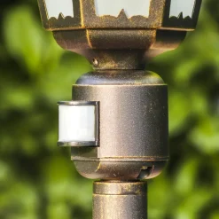 Lampadaire D'Exterieur Hongkong Frost Brun Dore, 1 Lumiere, Detecteur De Mouvement