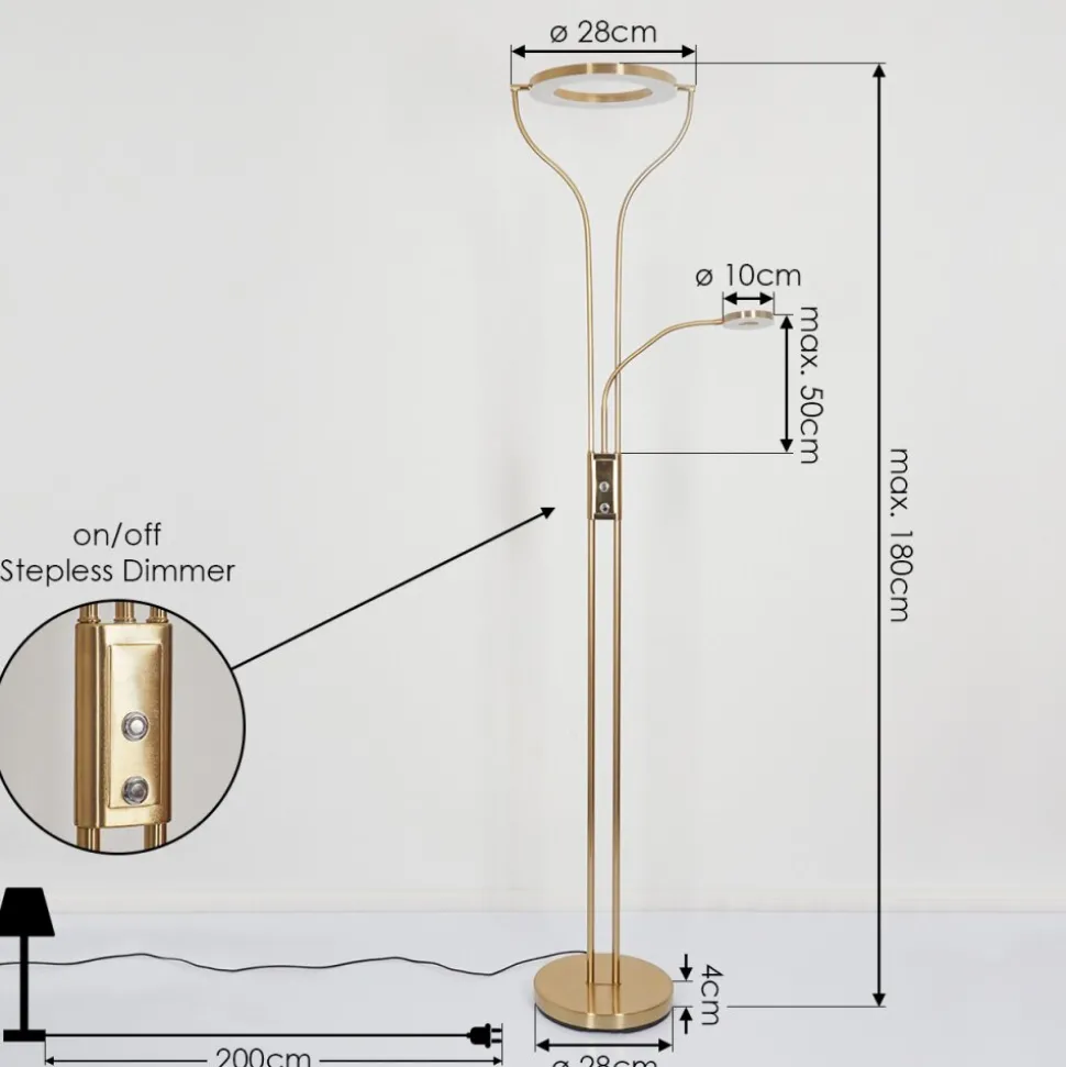 Lampadaire Donna Led Laiton, 2 Lumieres