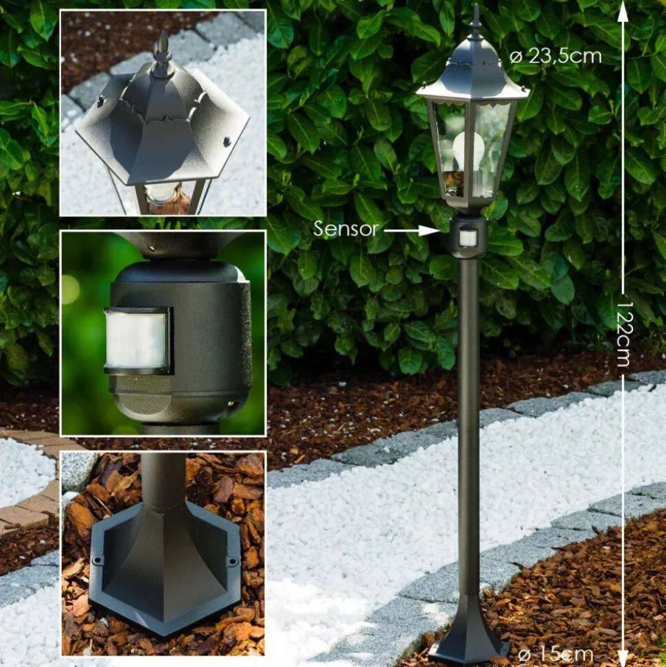 Lampadaire Exterieur Bristol Noir, 1 Lumiere, Detecteur De Mouvement