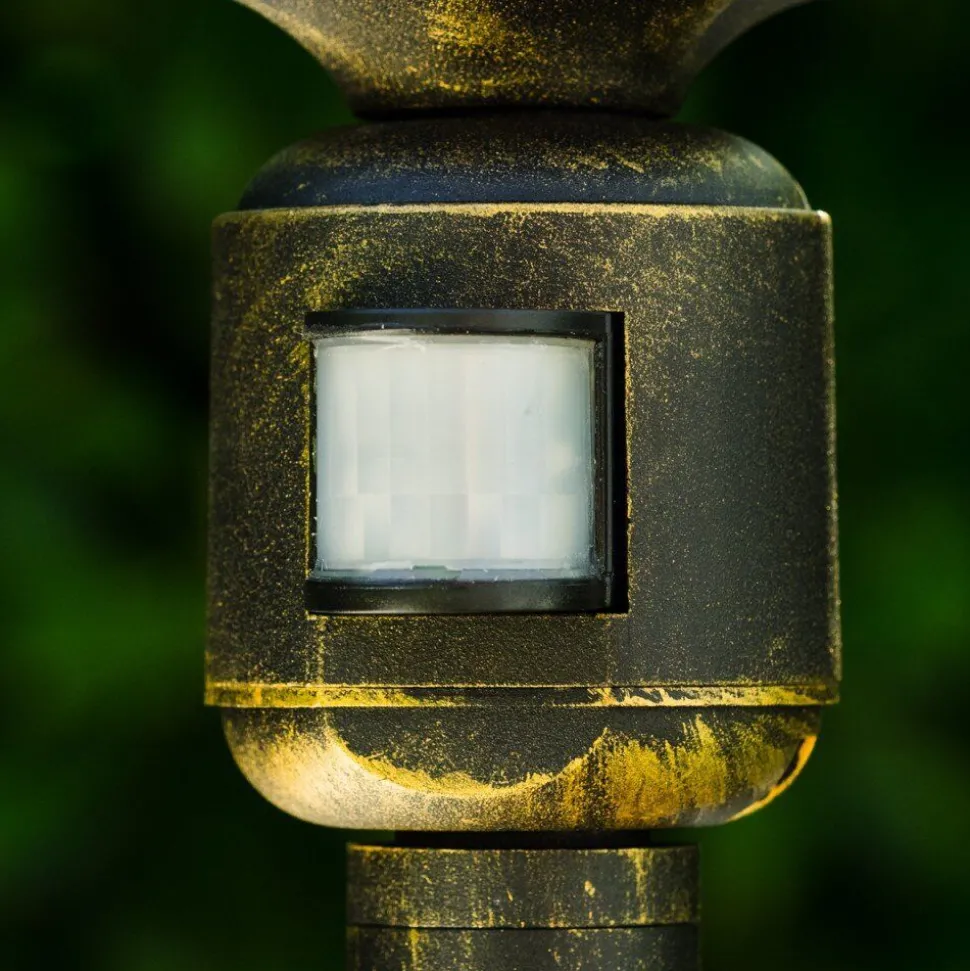 Lampadaire Exterieur Bristol Or, Laiton, 1 Lumiere, Detecteur De Mouvement