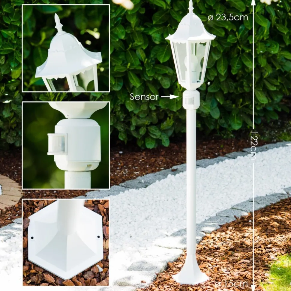 Lampadaire Exterieur Bristol Blanc, 1 Lumiere, Detecteur De Mouvement