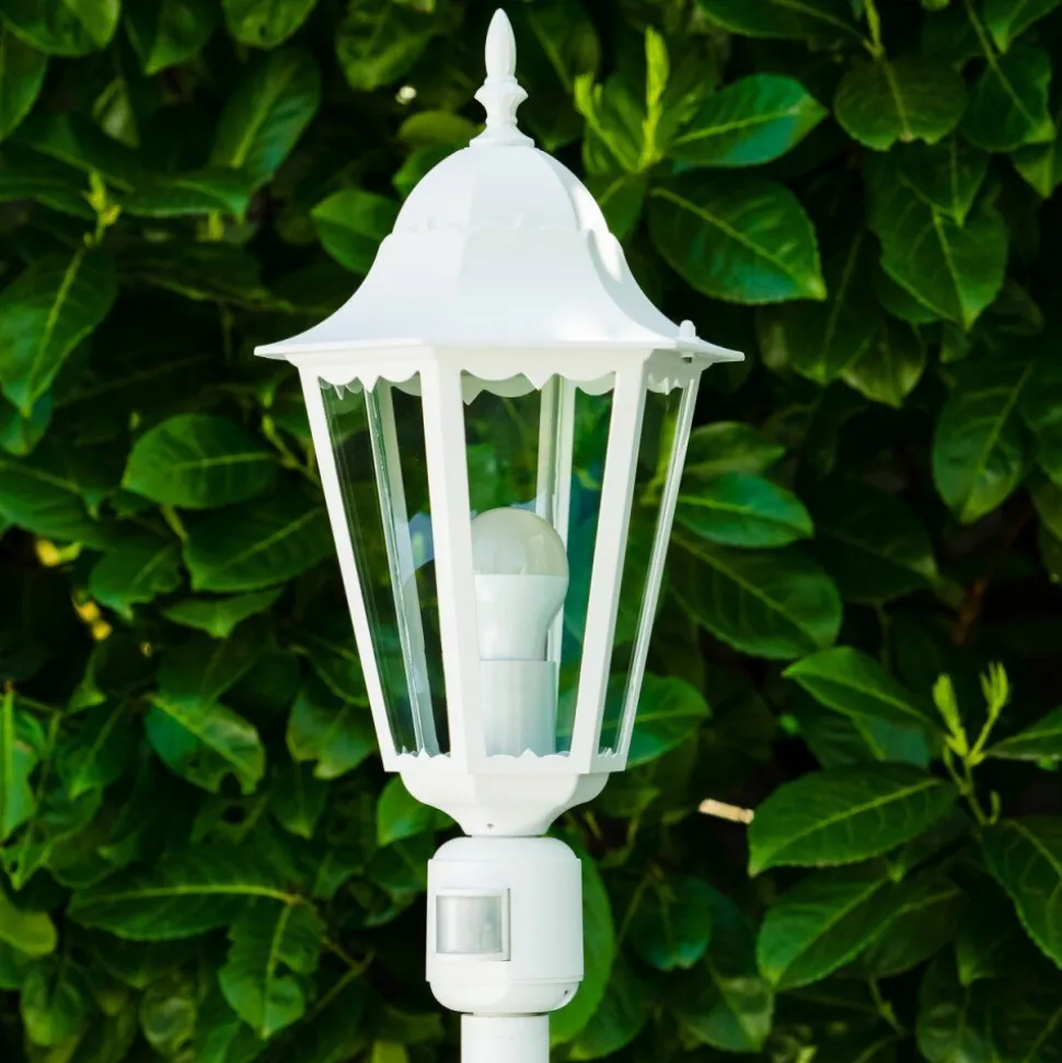 Lampadaire Exterieur Bristol Blanc, 1 Lumiere, Detecteur De Mouvement