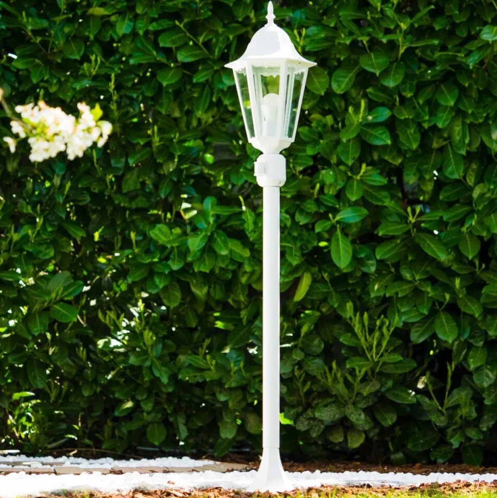 Lampadaire Exterieur Bristol Blanc, 1 Lumiere, Detecteur De Mouvement