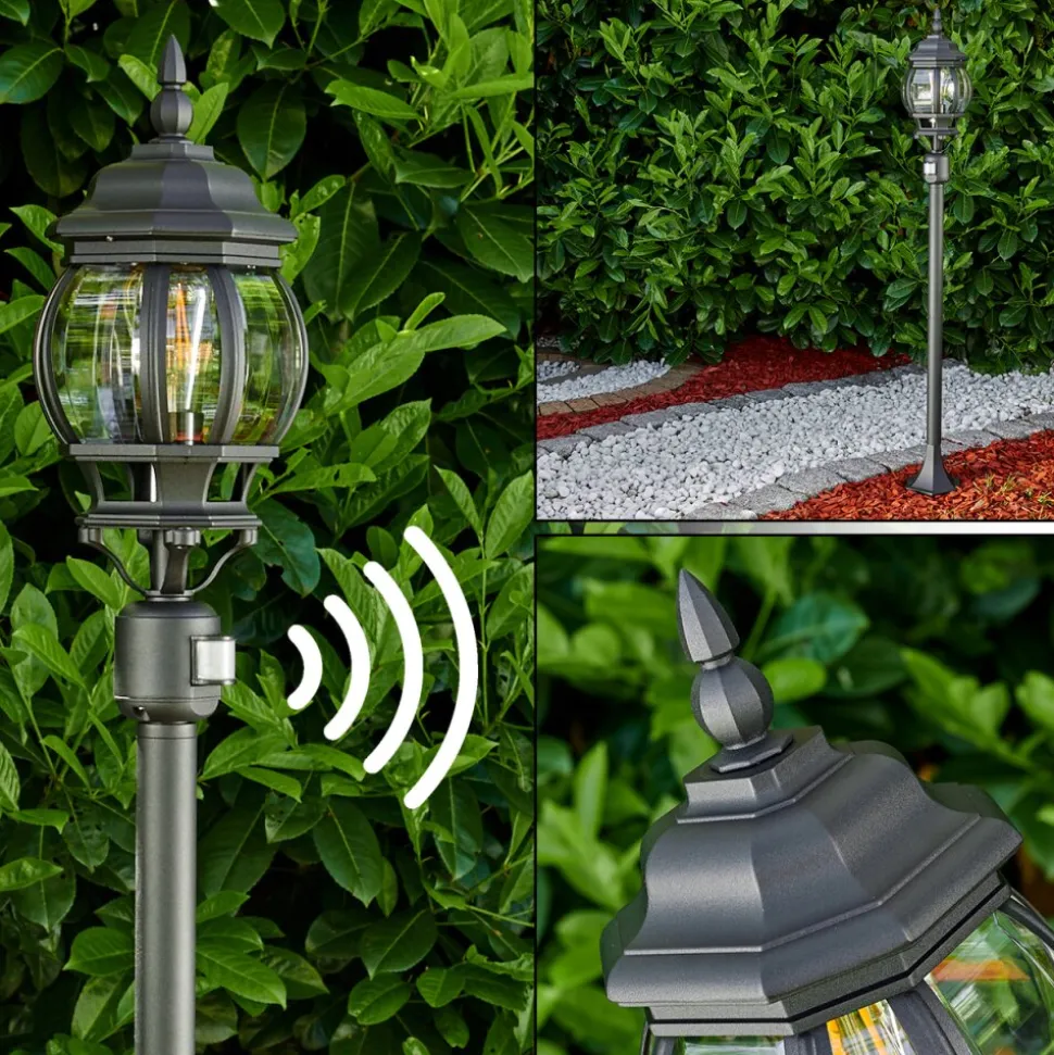 Lampadaire Exterieur Lentua Noir, 1 Lumiere, Detecteur De Mouvement