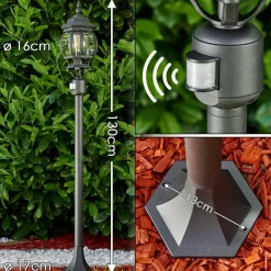 Lampadaire Exterieur Lentua Noir, 1 Lumiere, Detecteur De Mouvement