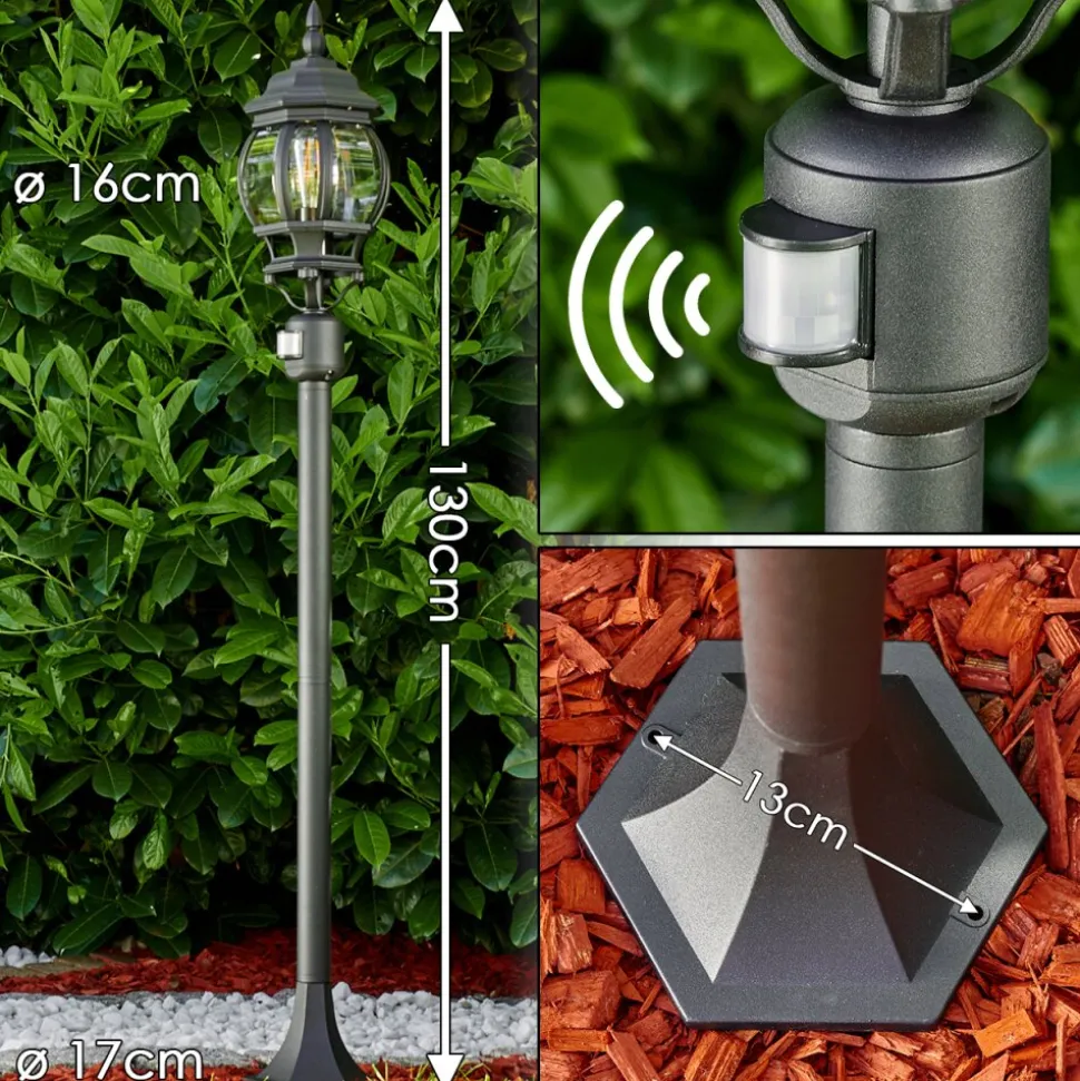 Lampadaire Exterieur Lentua Noir, 1 Lumiere, Detecteur De Mouvement