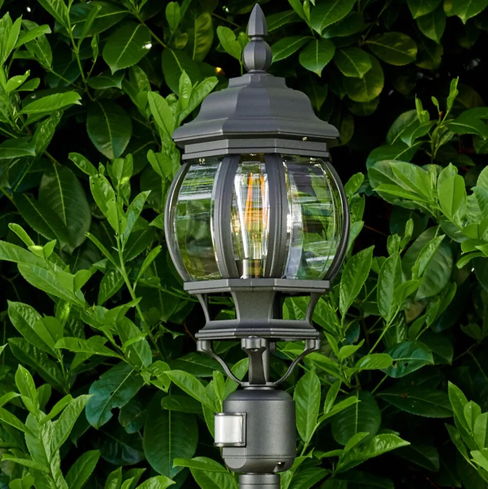 Lampadaire Exterieur Lentua Noir, 1 Lumiere, Detecteur De Mouvement