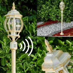 Lampadaire Exterieur Lentua Or, Blanc, 1 Lumiere, Detecteur De Mouvement