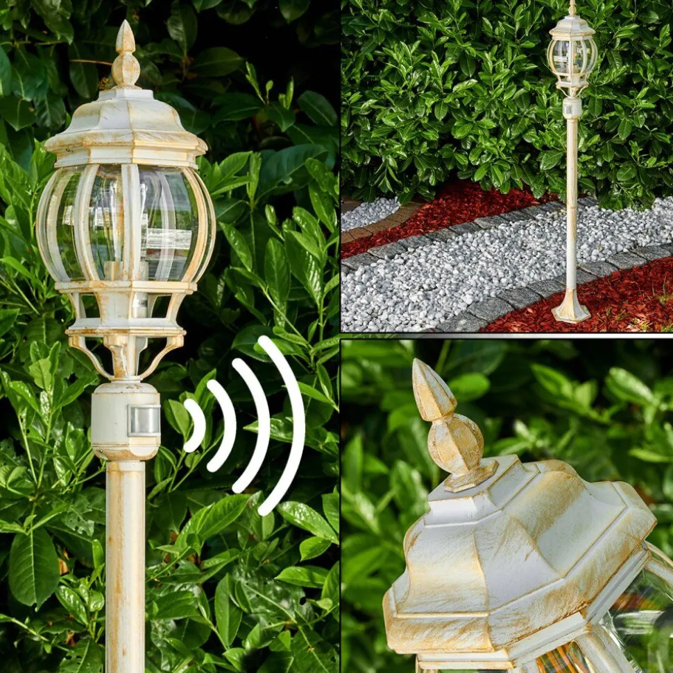 Lampadaire Exterieur Lentua Or, Blanc, 1 Lumiere, Detecteur De Mouvement