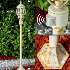 Lampadaire Exterieur Lentua Or, Blanc, 1 Lumiere, Detecteur De Mouvement