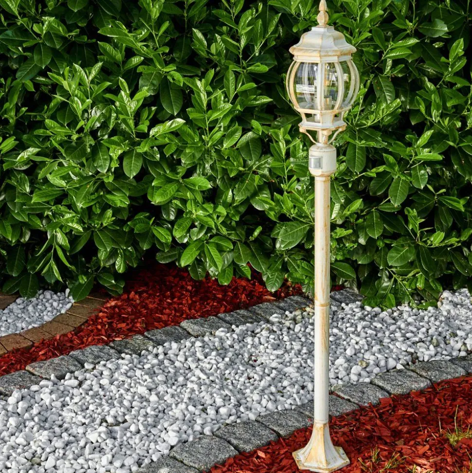 Lampadaire Exterieur Lentua Or, Blanc, 1 Lumiere, Detecteur De Mouvement