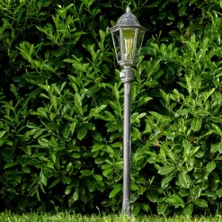 Lampadaire Exterieur Lignac Noir, Argente, 1 Lumiere, Detecteur De Mouvement