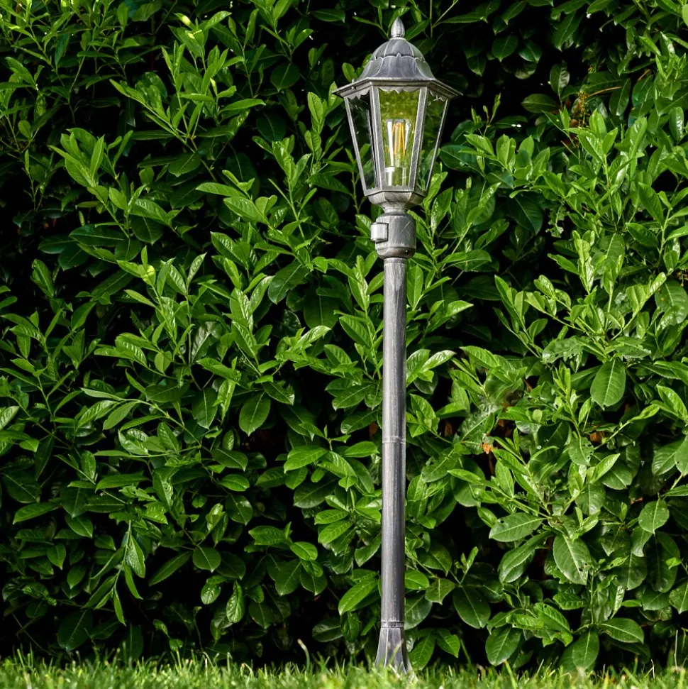 Lampadaire Exterieur Lignac Noir, Argente, 1 Lumiere, Detecteur De Mouvement