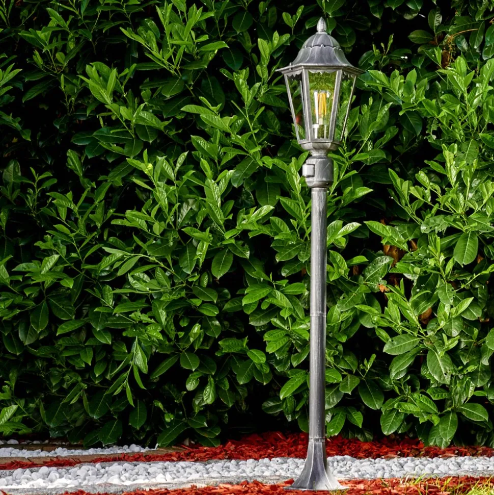 Lampadaire Exterieur Lignac Noir, Argente, 1 Lumiere, Detecteur De Mouvement