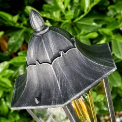 Lampadaire Exterieur Lignac Noir, Argente, 1 Lumiere, Detecteur De Mouvement