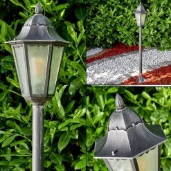 Lampadaire Exterieur Lignac Noir, Argente, 1 Lumiere
