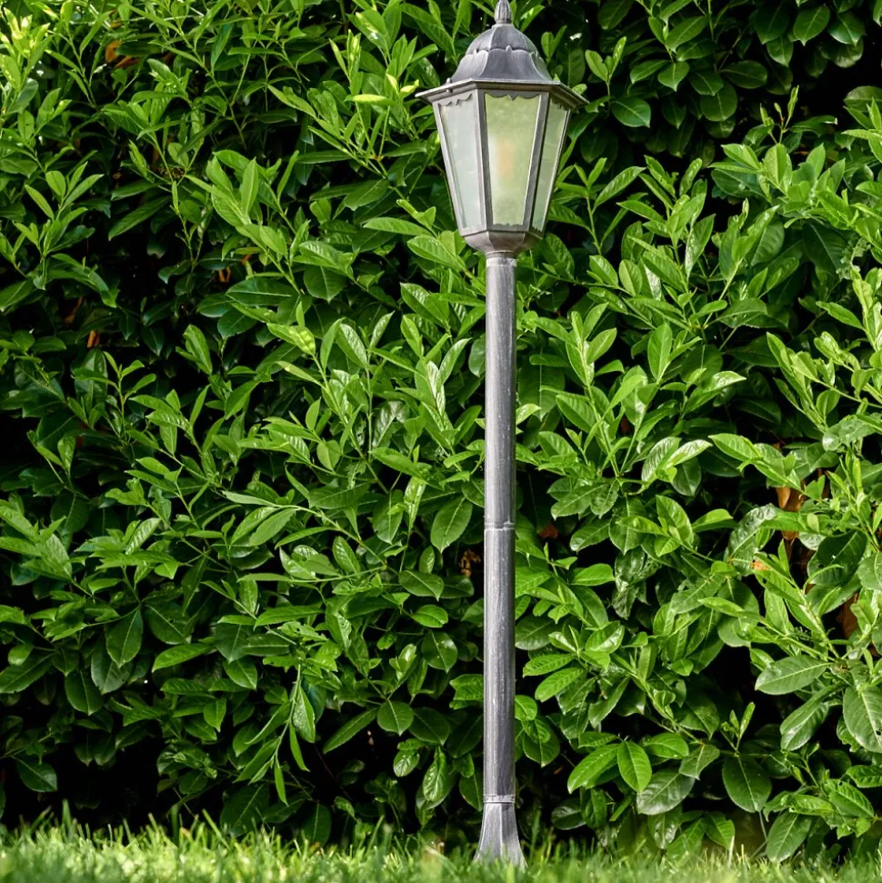 Lampadaire Exterieur Lignac Noir, Argente, 1 Lumiere