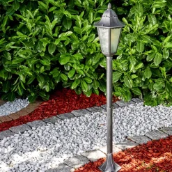 Lampadaire Exterieur Lignac Noir, Argente, 1 Lumiere