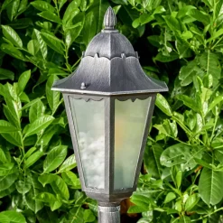 Lampadaire Exterieur Lignac Noir, Argente, 1 Lumiere