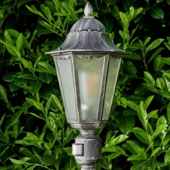 Lampadaire Exterieur Lignac Noir, Argente, 1 Lumiere, Detecteur De Mouvement