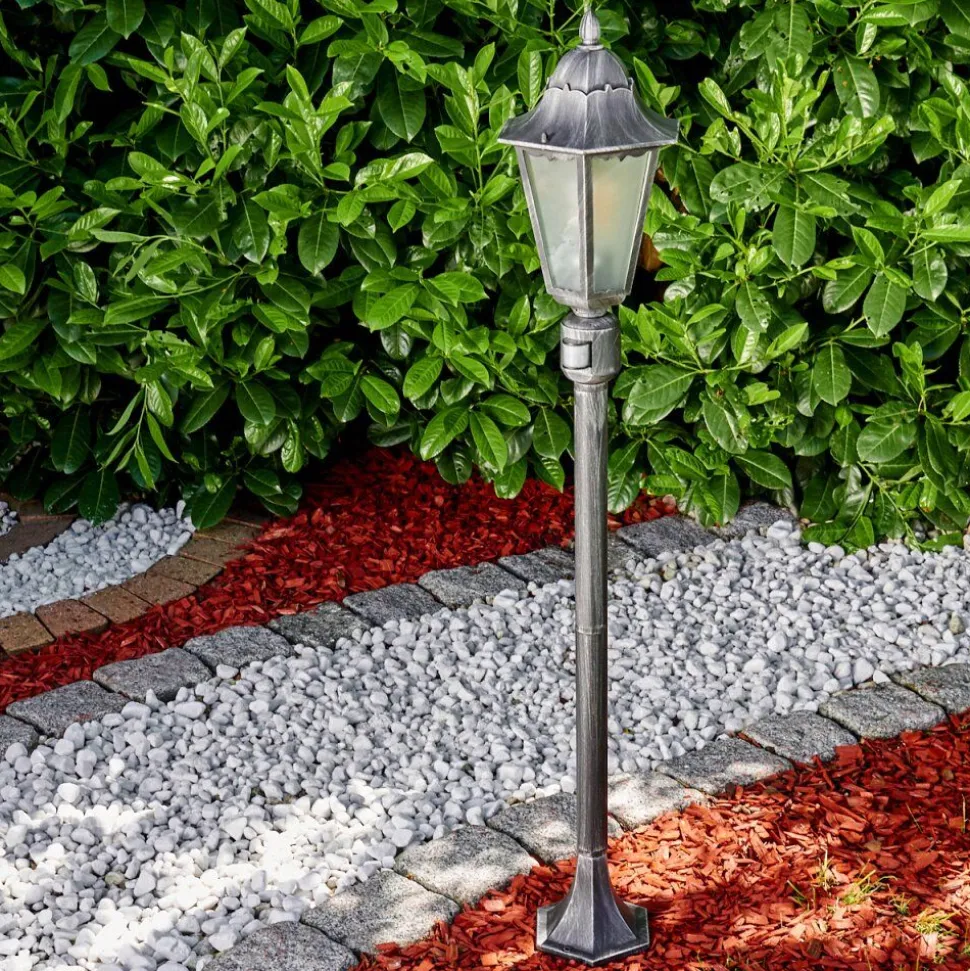 Lampadaire Exterieur Lignac Noir, Argente, 1 Lumiere, Detecteur De Mouvement