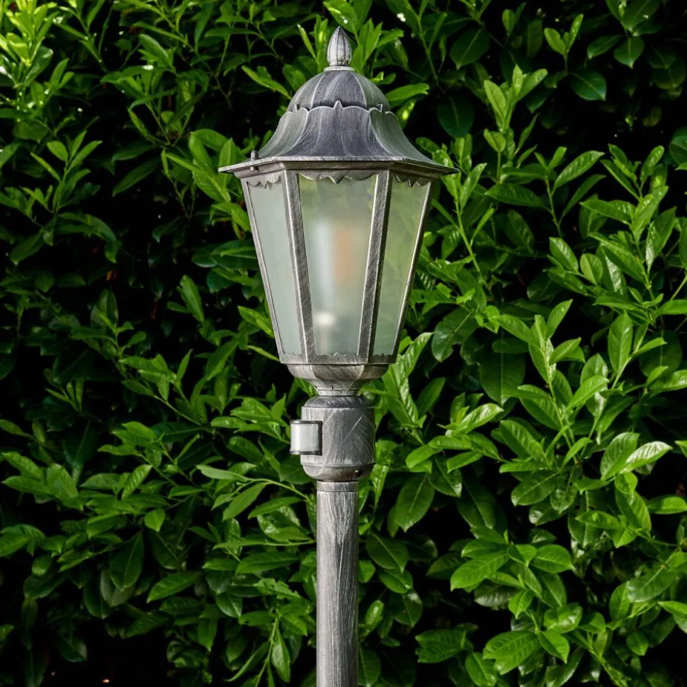 Lampadaire Exterieur Lignac Noir, Argente, 1 Lumiere, Detecteur De Mouvement
