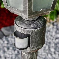 Lampadaire Exterieur Lignac Noir, Argente, 1 Lumiere, Detecteur De Mouvement