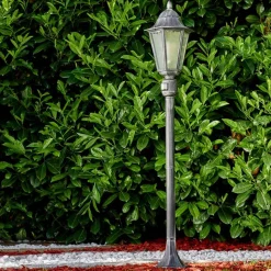 Lampadaire Exterieur Lignac Noir, Argente, 1 Lumiere, Detecteur De Mouvement