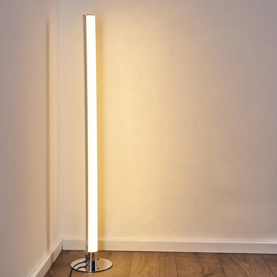 Lampadaire Flaut Led Chrome, 1 Lumiere, Telecommandes, Changeur De Couleurs
