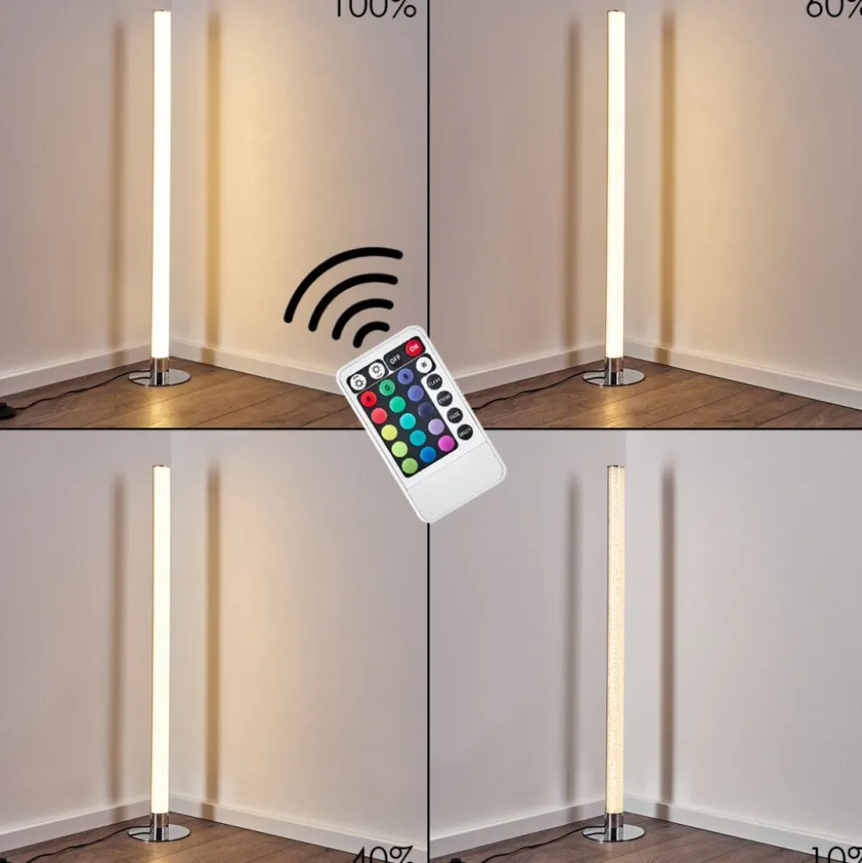 Lampadaire Flaut Led Chrome, 1 Lumiere, Telecommandes, Changeur De Couleurs