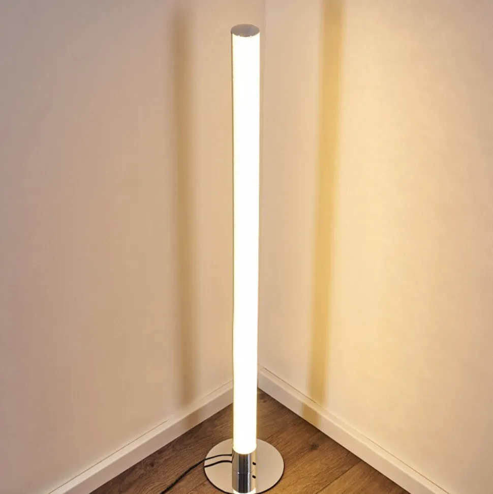 Lampadaire Flaut Led Chrome, 1 Lumiere, Telecommandes, Changeur De Couleurs