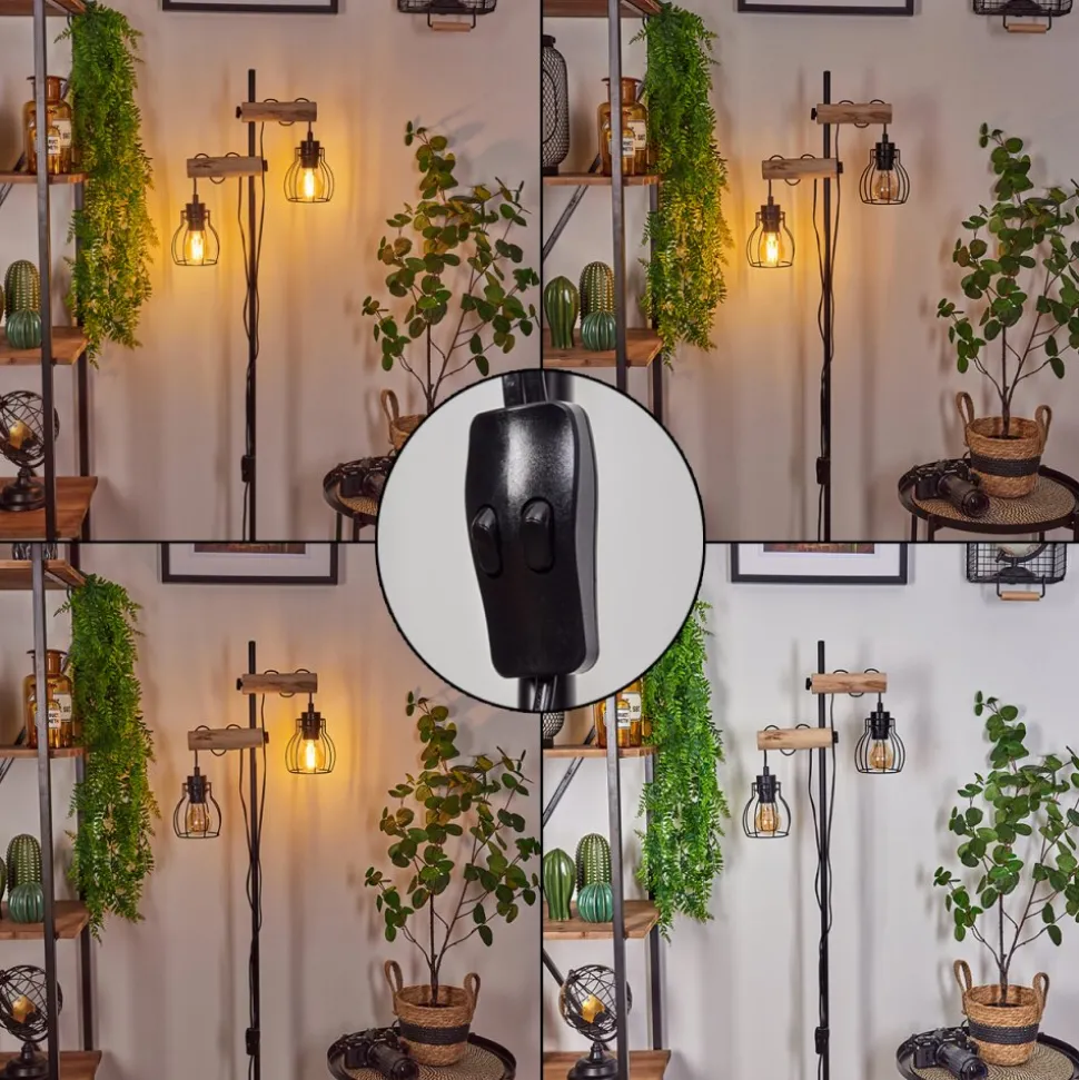 Lampadaire Gondo Ecru, Noir, 2 Lumieres