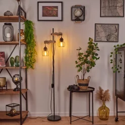Lampadaire Gondo Ecru, Noir, 2 Lumieres
