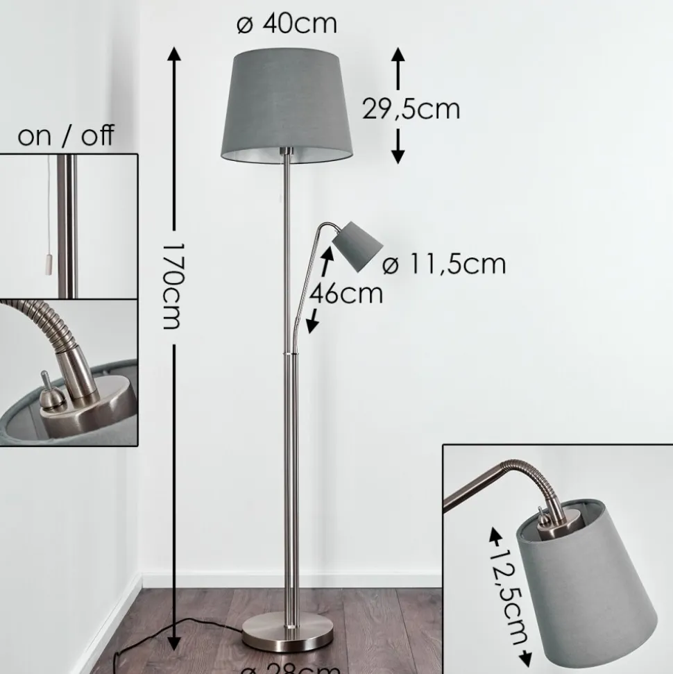 Lampadaire Gunstock Nickel Mat, 2 Lumieres