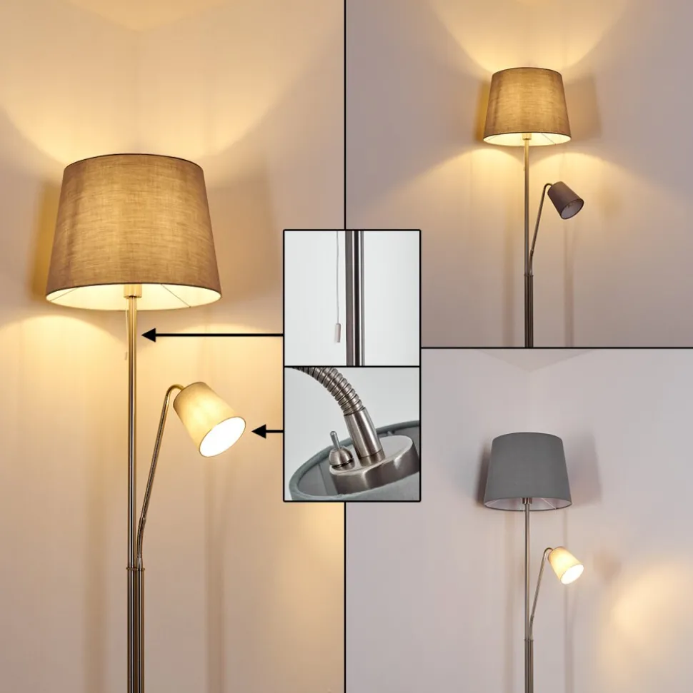 Lampadaire Gunstock Nickel Mat, 2 Lumieres