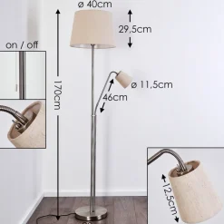 Lampadaire Gunstock Nickel Brillant, 2 Lumieres