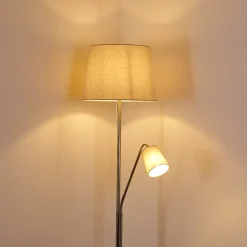 Lampadaire Gunstock Nickel Brillant, 2 Lumieres