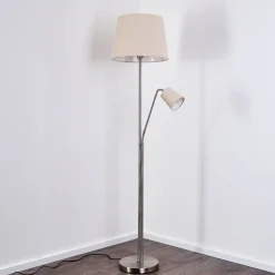 Lampadaire Gunstock Nickel Brillant, 2 Lumieres