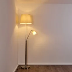 Lampadaire Gunstock Nickel Brillant, 2 Lumieres