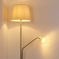 Lampadaire Gunstock Nickel Brillant, 2 Lumieres