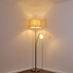 Lampadaire Gunstock Nickel Brillant, 2 Lumieres