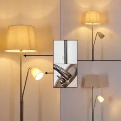 Lampadaire Gunstock Nickel Brillant, 2 Lumieres