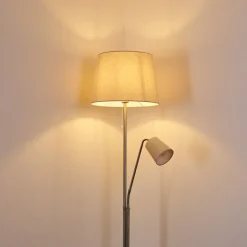 Lampadaire Gunstock Nickel Brillant, 2 Lumieres