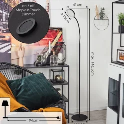 Lampadaire Haltia Led Noir, 1 Lumiere