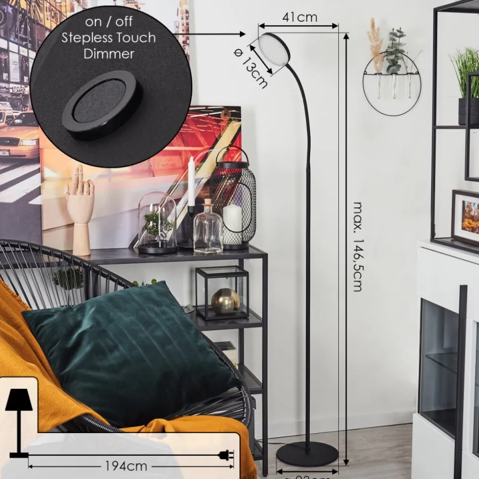 Lampadaire Haltia Led Noir, 1 Lumiere