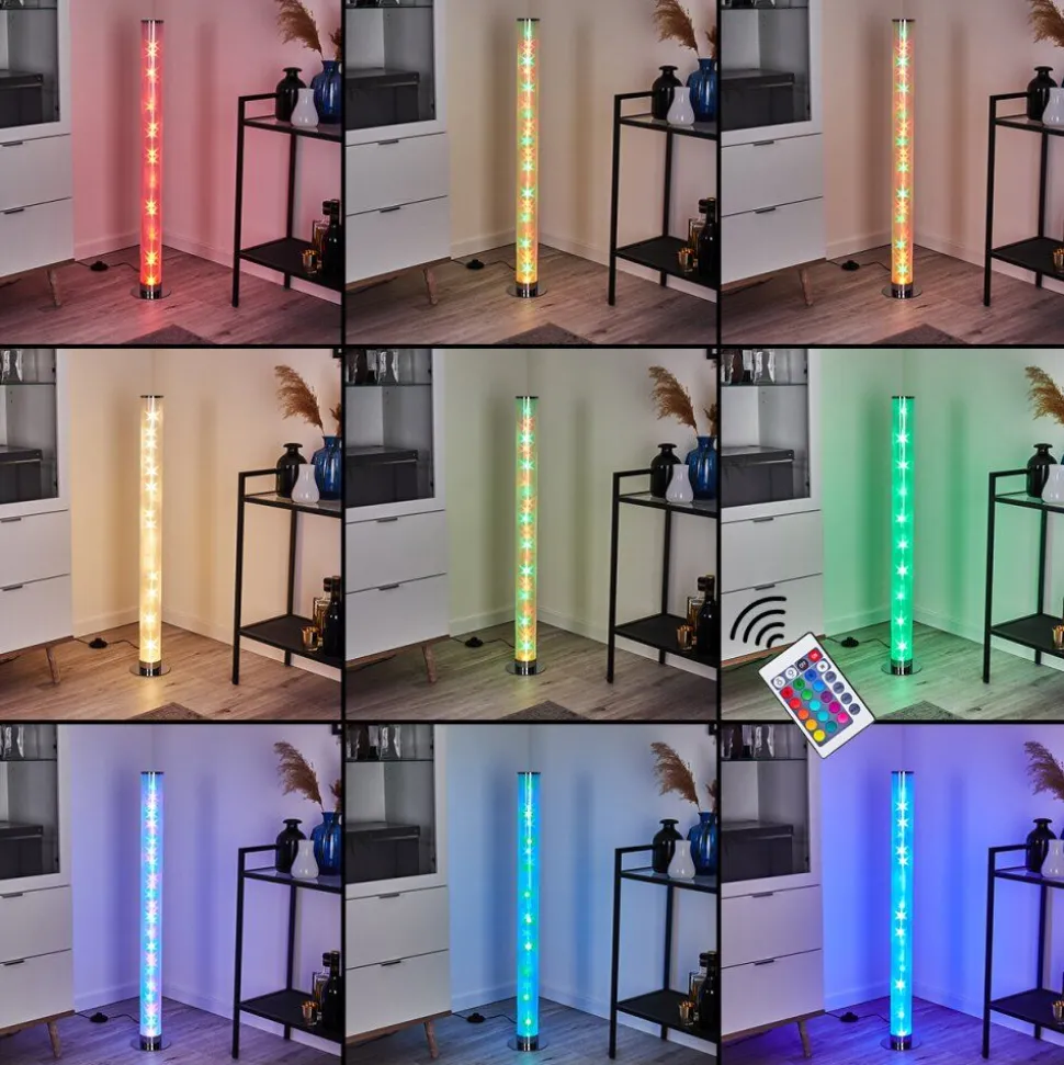 Lampadaire Hatara Led Chrome, 1 Lumiere, Telecommandes, Changeur De Couleurs