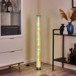 Lampadaire Hatara Led Chrome, 1 Lumiere, Telecommandes, Changeur De Couleurs