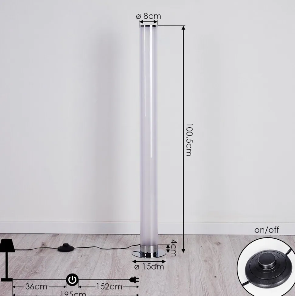 Lampadaire Hatara Led Chrome, 1 Lumiere, Telecommandes, Changeur De Couleurs